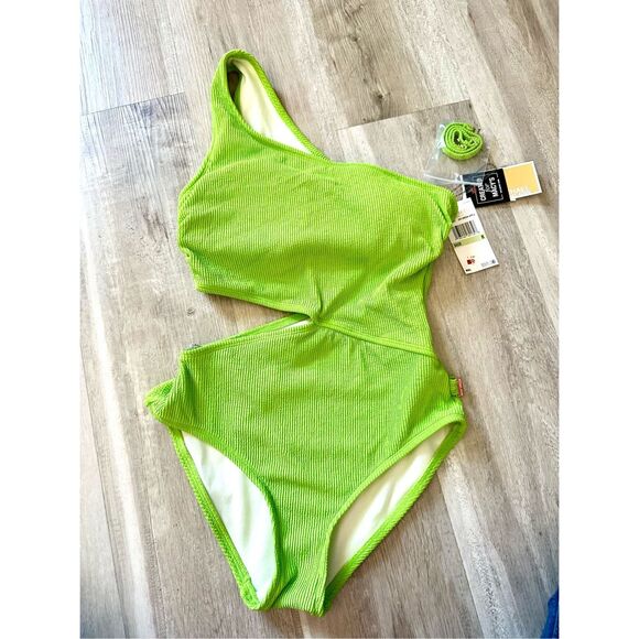 NWT MICHAEL MICHAEL KORS  ONE SHOULDER SIDE CUT OUT ONE PIECE WOMEN SWIMSUIT -Li - Picture 3 of 11